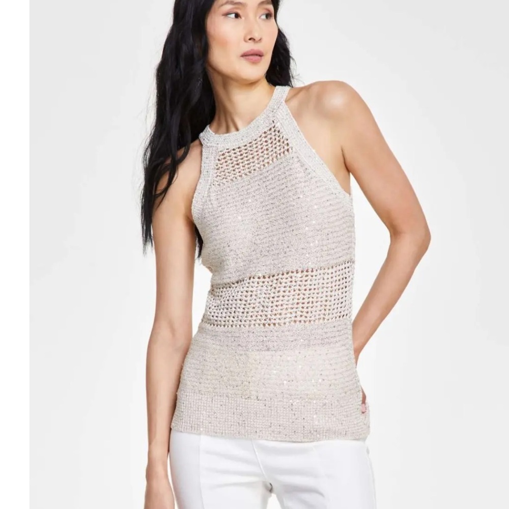 INC International Concepts Cream Knit Tank Top